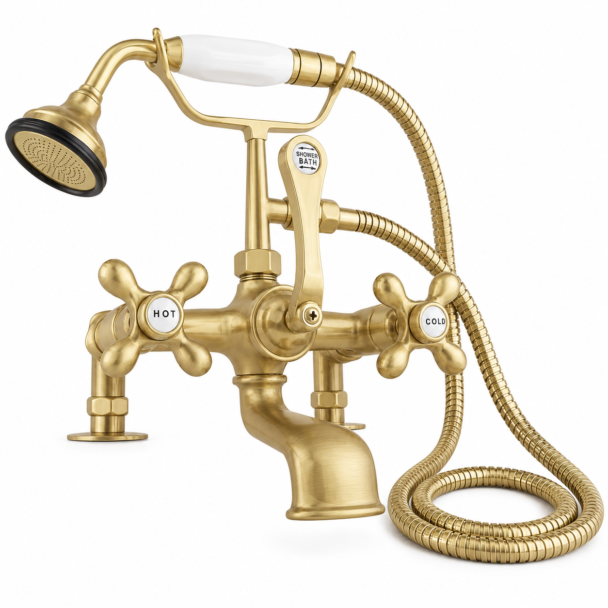 British Telephone Deck Mount Tub Faucet P0341 | Strom Living Satin Brass - Tub Fillers