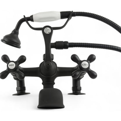 Strom Living British Telephone Deck Mount Tub Faucet with Handheld Shower and Cross Handles