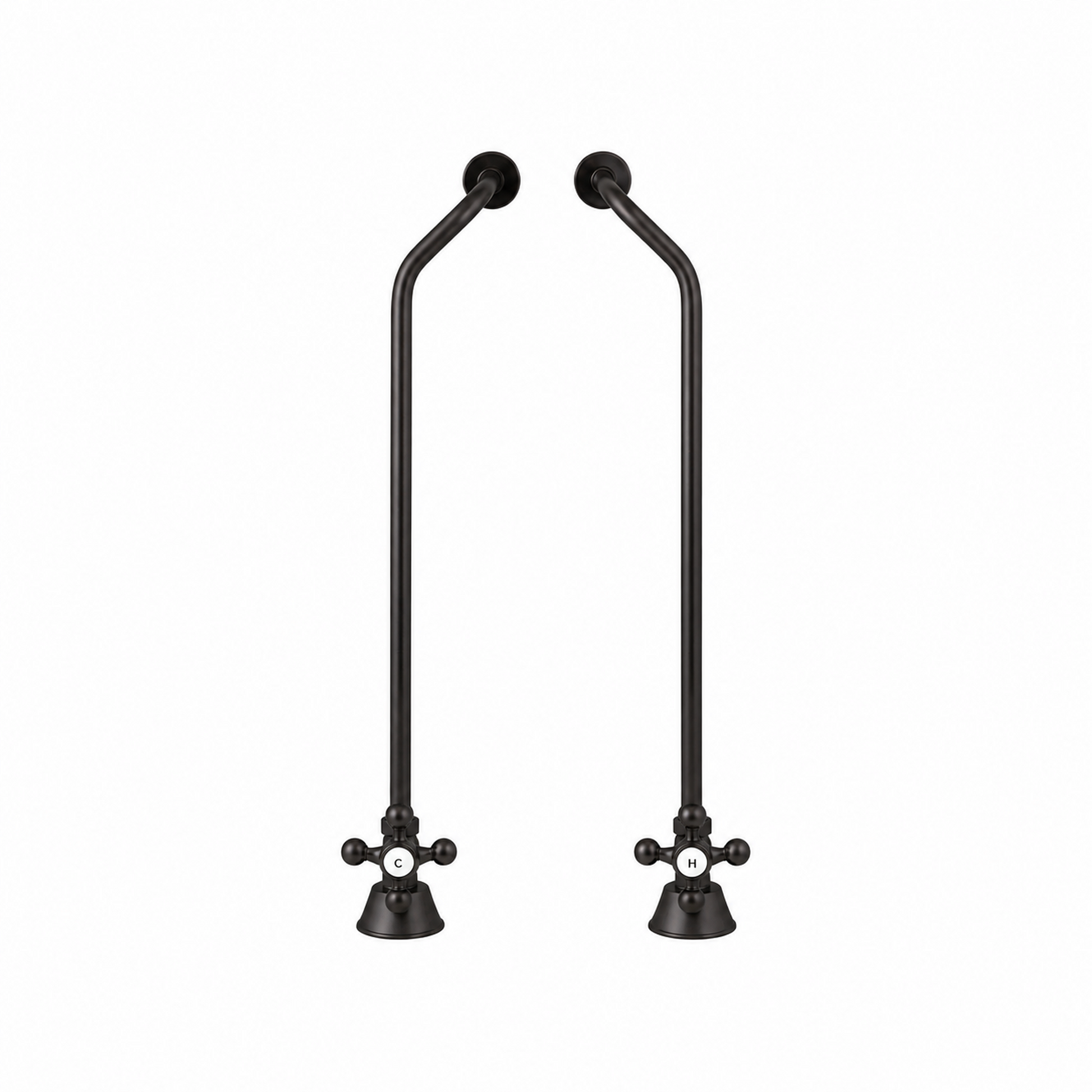 Strom Living Tub Supply Set with Double Offset Tubing Satin Black Cross-Point Handles - Plumbing Parts