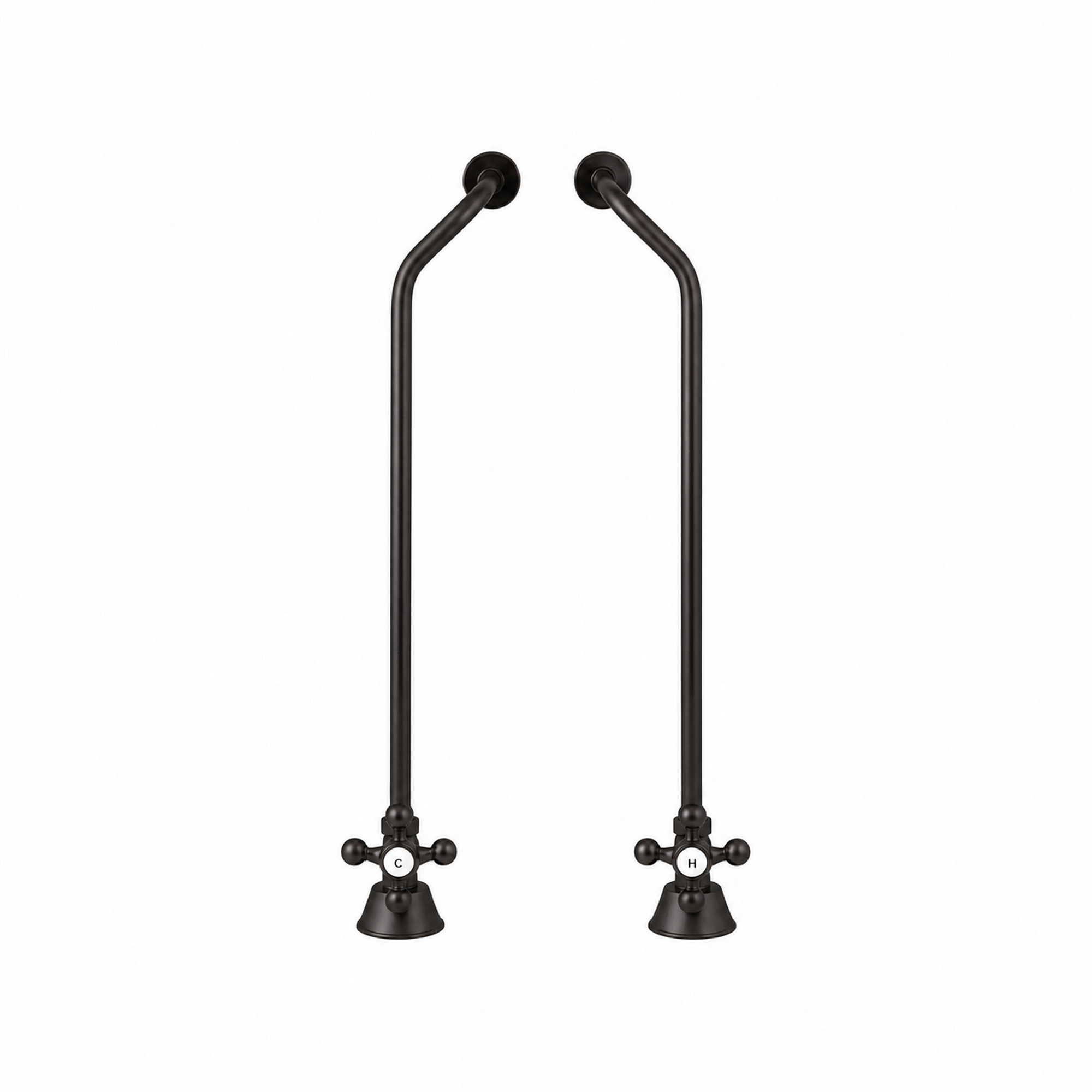 Strom Living Tub Supply Set with Double Offset Tubing Satin Black Cross-Point Handles - Plumbing Parts