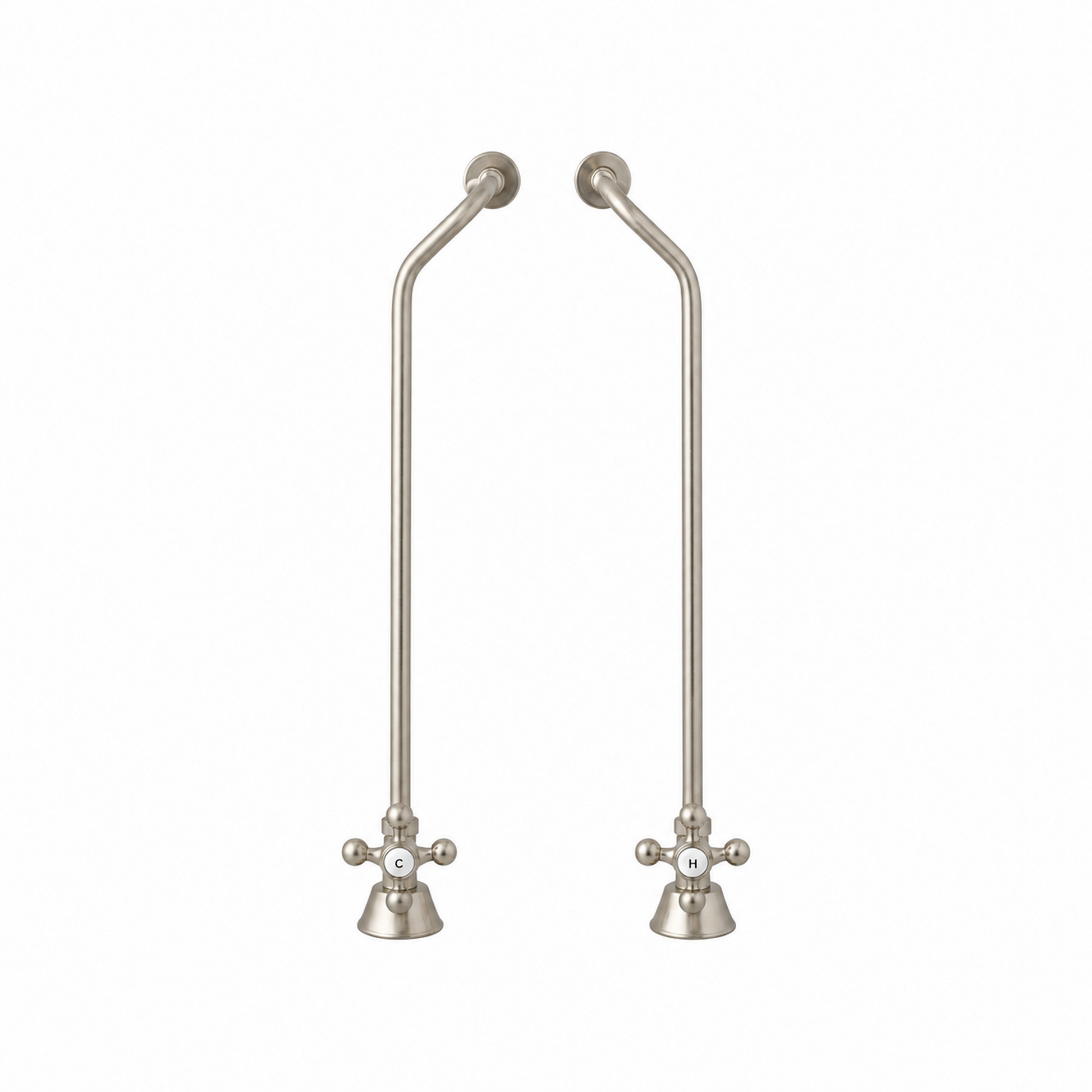 Strom Living Tub Supply Set with Double Offset Tubing Matte Nickel Cross-Point Handles - Plumbing Parts