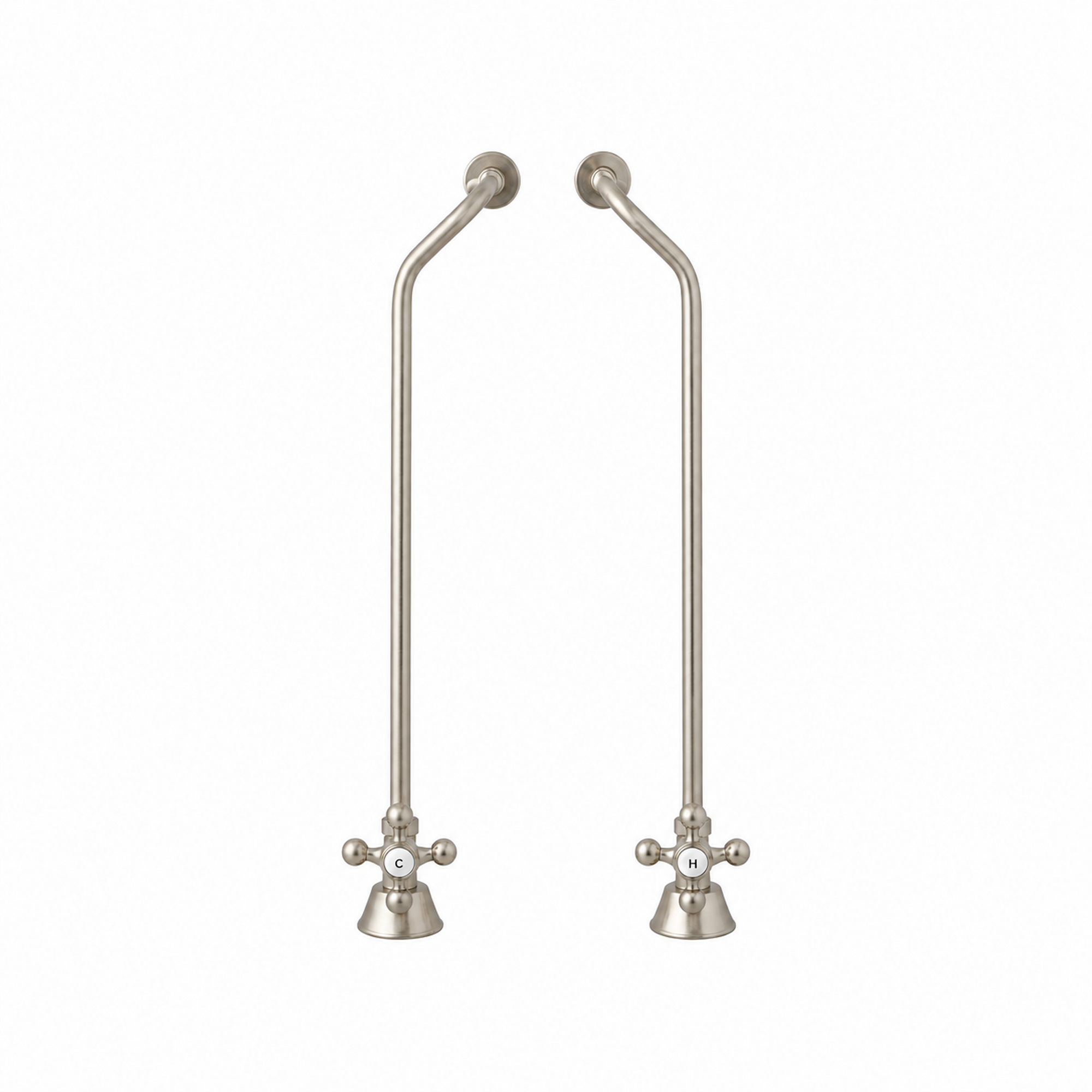 Strom Living Tub Supply Set with Double Offset Tubing Matte Nickel Cross-Point Handles - Plumbing Parts