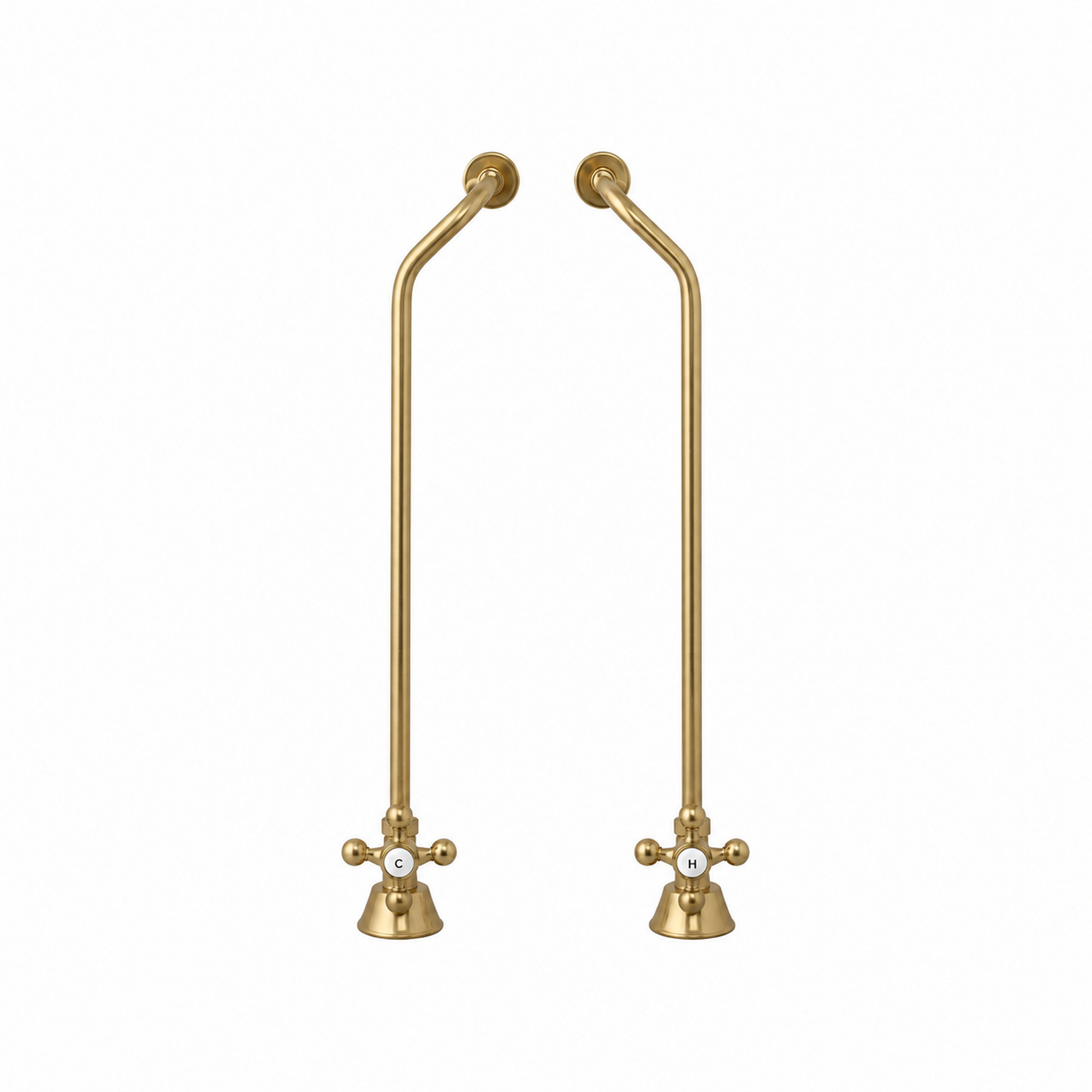 Strom Living Tub Supply Set with Double Offset Tubing Raw Brass Cross-Point Handles - Plumbing Parts
