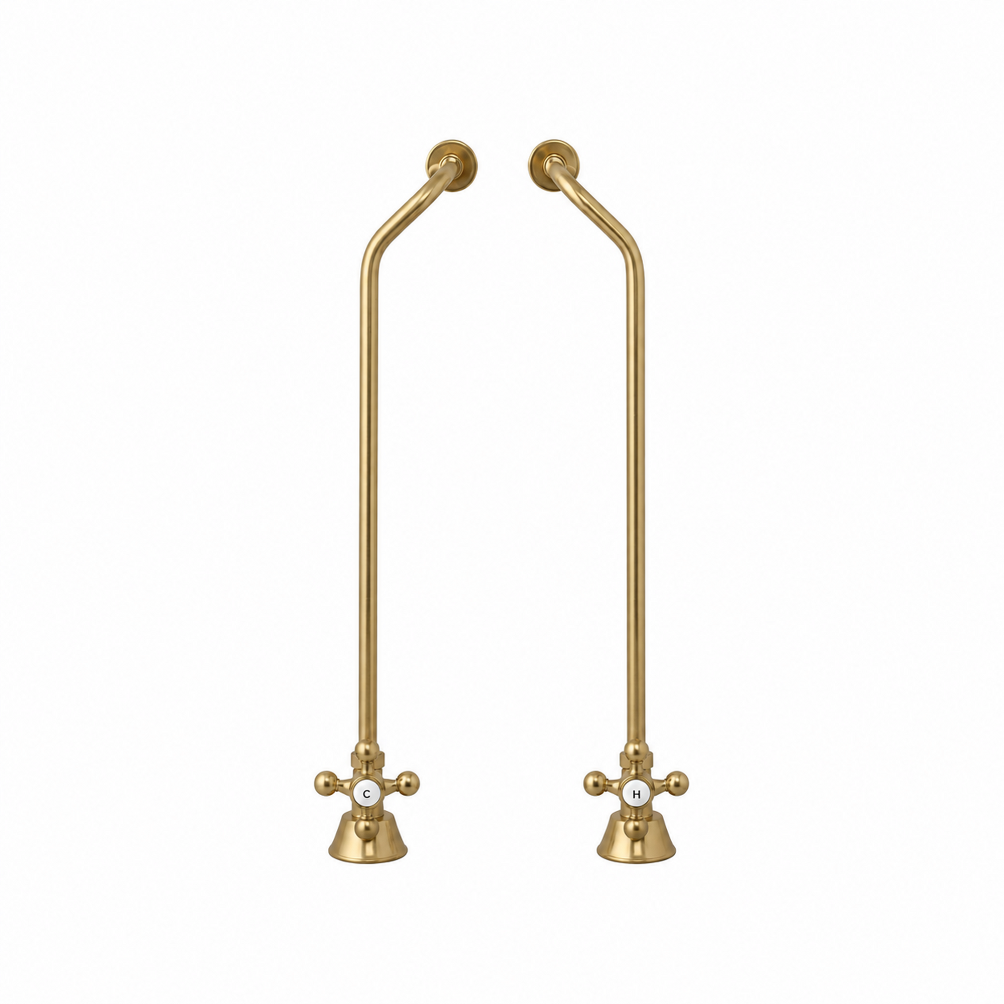 Strom Living Tub Supply Set with Double Offset Tubing Raw Brass Cross-Point Handles - Plumbing Parts