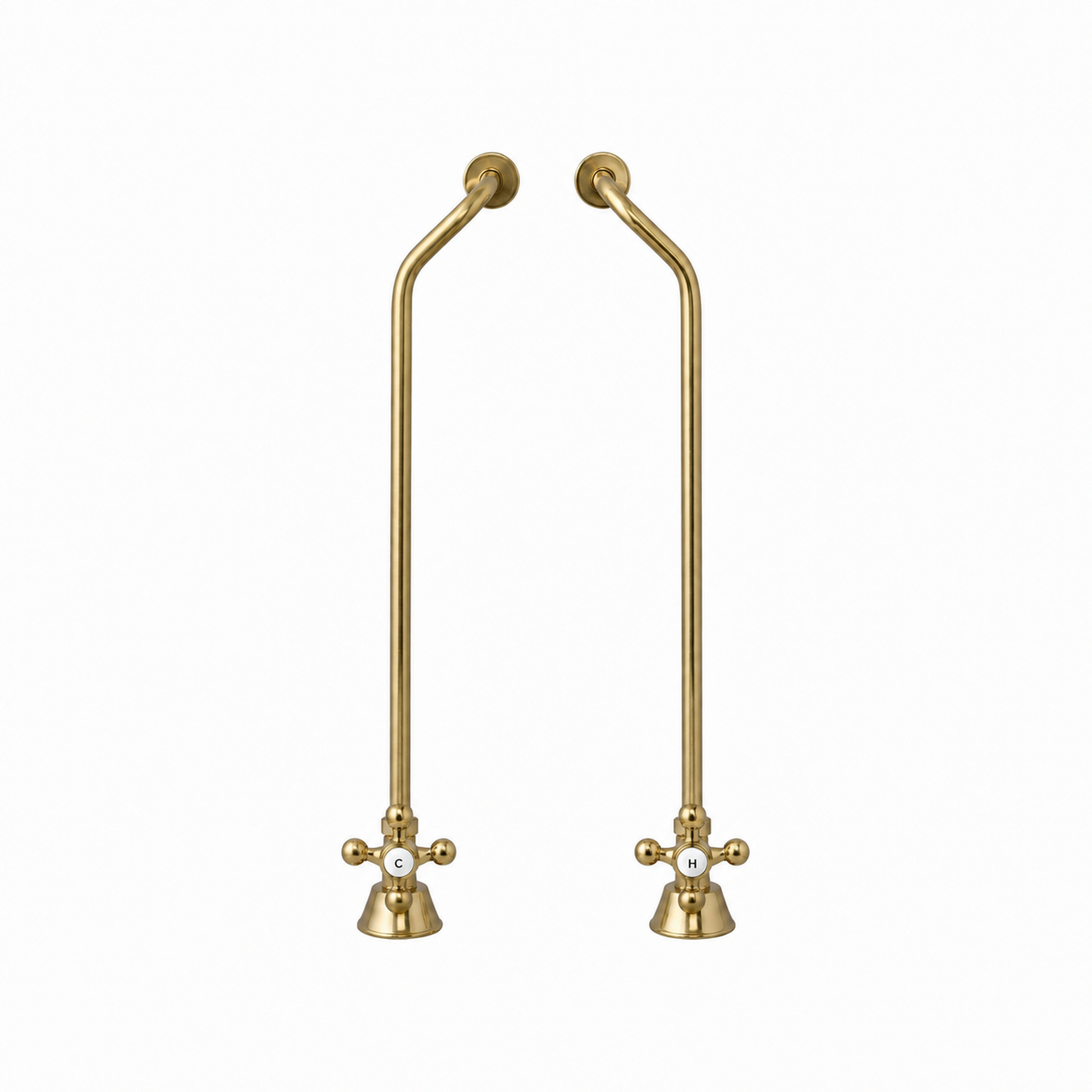 Strom Living Tub Supply Set with Double Offset Tubing Satin Brass Cross-Point Handles - Plumbing Parts