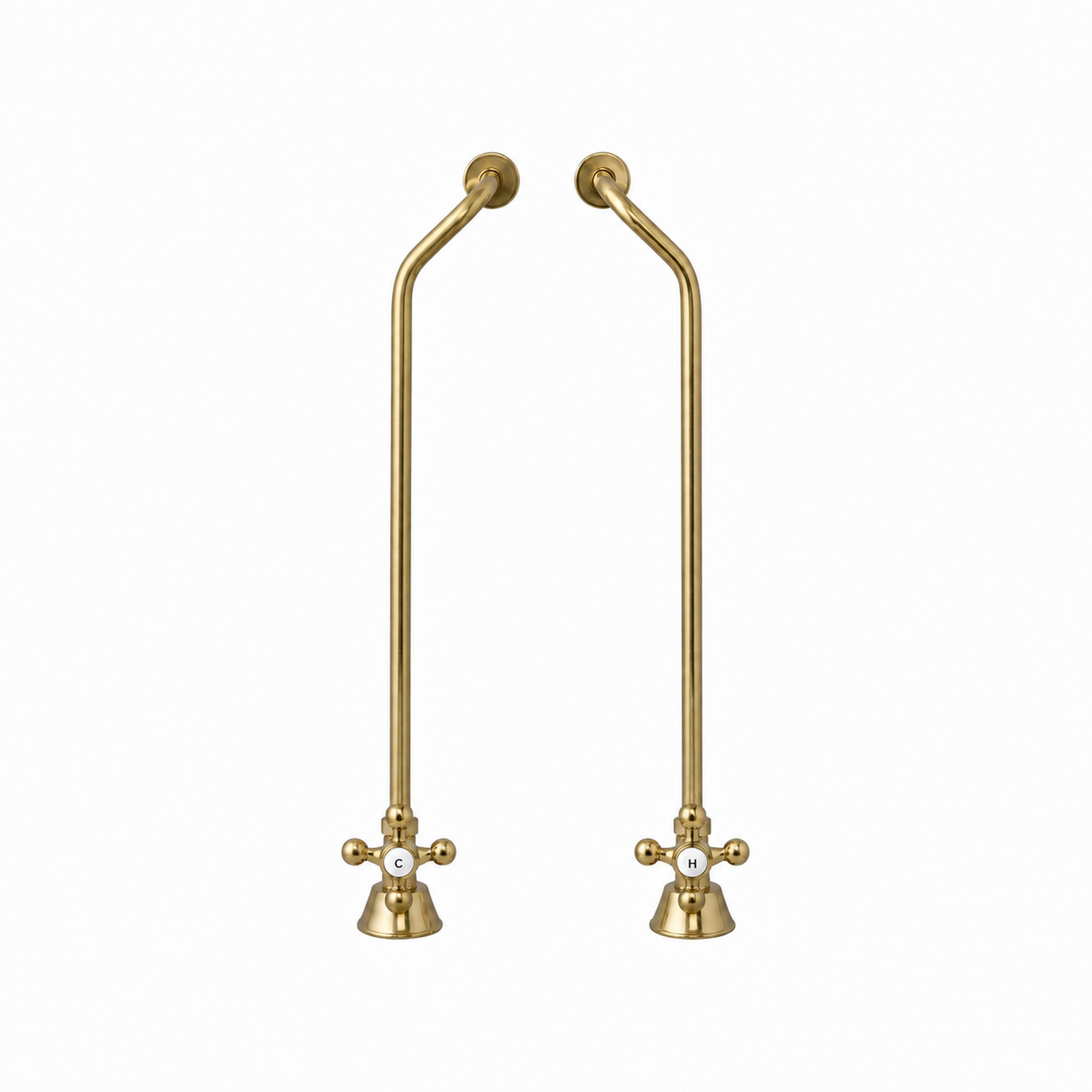 Strom Living Tub Supply Set with Double Offset Tubing Satin Brass Cross-Point Handles - Plumbing Parts