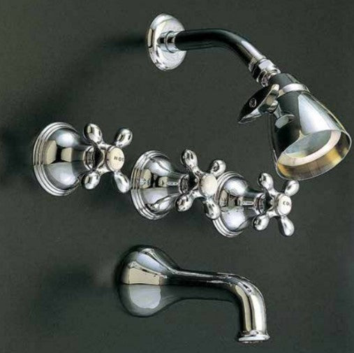 Strom Living St. Lawrence Wall Shower Set With Cross Handle, 8" Center, 2" Shower Nipple and 3 Way Tee