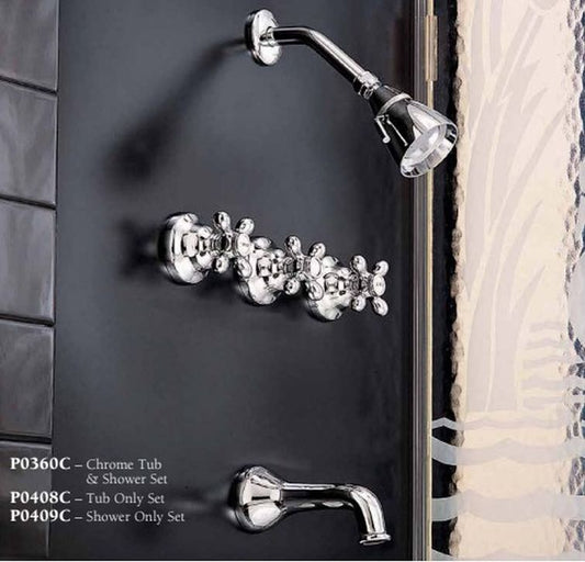 Strom Living Rhine Wall Shower Set With Cross Handle For Cold/Hot, Escutcheons, and Spout