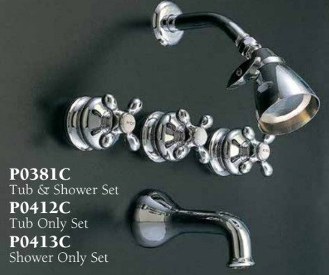 Strom Living Thames Wall Shower Set With Cross Handle For Hot/Cold, Escutcheons, and Spout