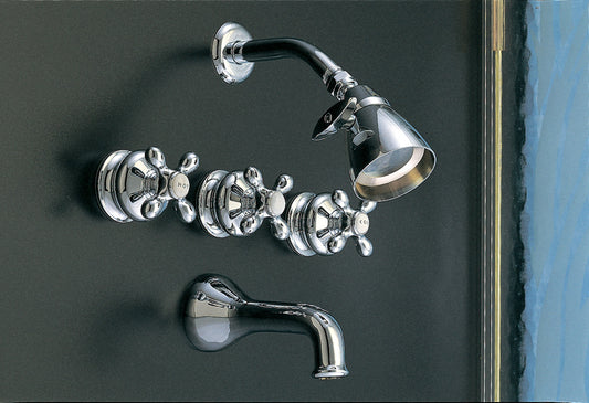 Strom Living Thames Wall Shower Set With Cross Handle, 9" Centers and 2.5" Shower Nipple