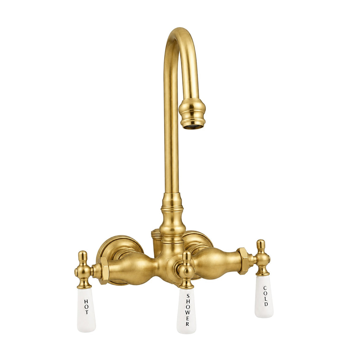 Tub Mount Gooseneck Diverter Faucet P0400 | Strom Living Satin Brass - Tub Fillers