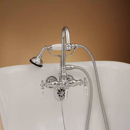 Strom Living Tub Faucet with Handheld Shower and Diverter Handle and Gooseneck Spout