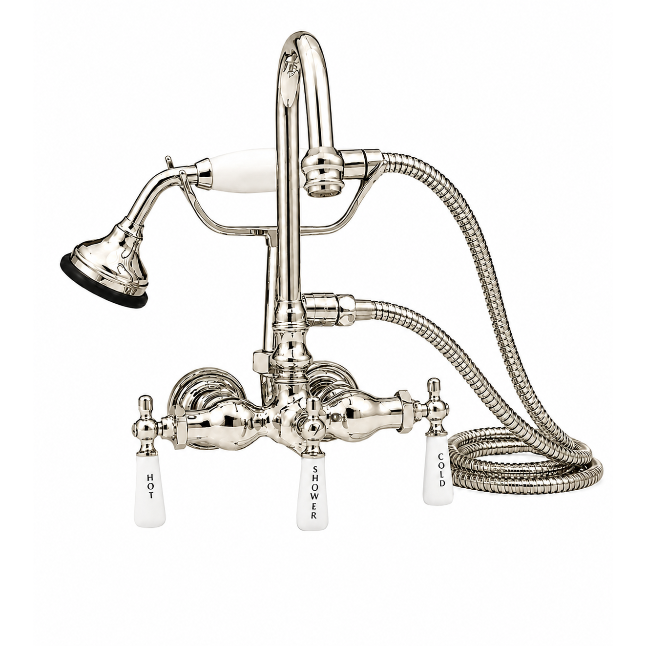 Tub Mount Gooseneck Faucet with Handheld P0402 | Strom Living Polished Nickel - Tub Fillers