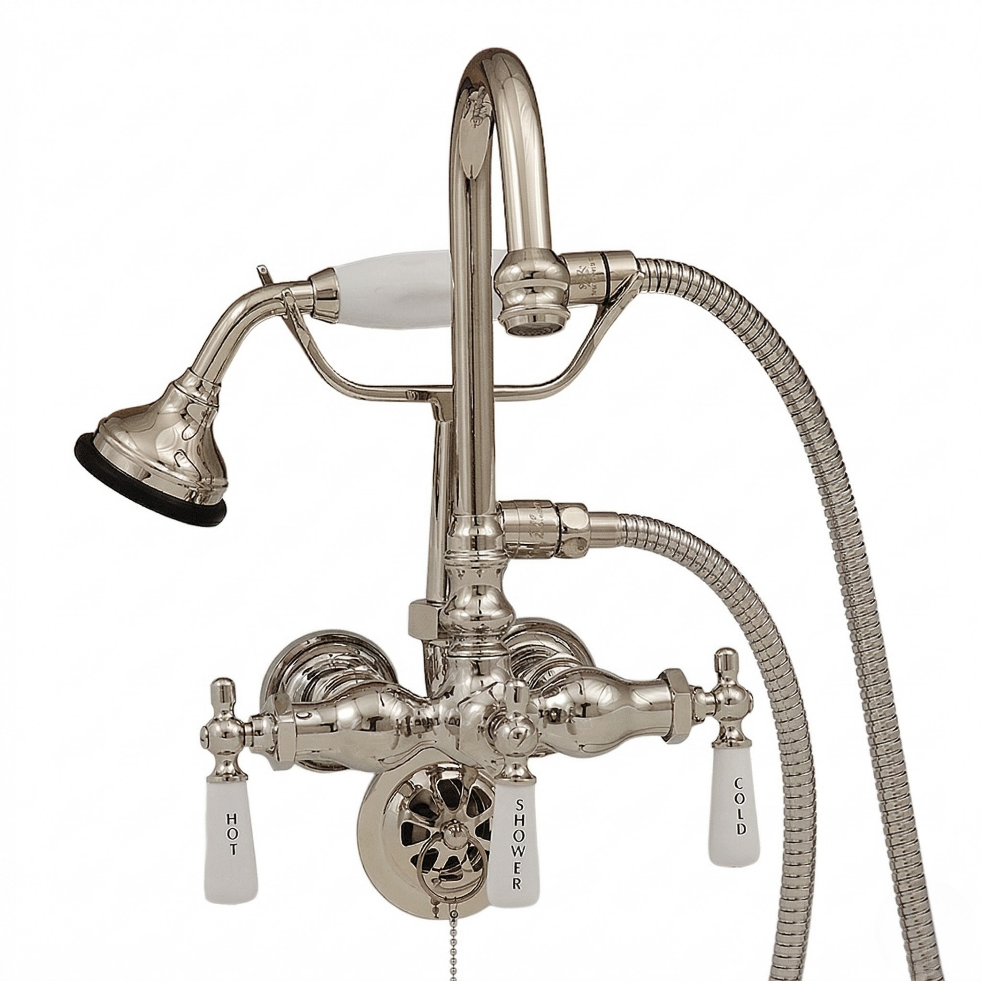 Tub Mount Gooseneck Faucet with Handheld P0402 | Strom Living Polished Nickel - Tub Fillers