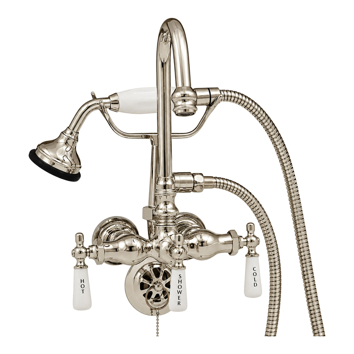 Tub Mount Gooseneck Faucet with Handheld P0402 in Polished Nickel