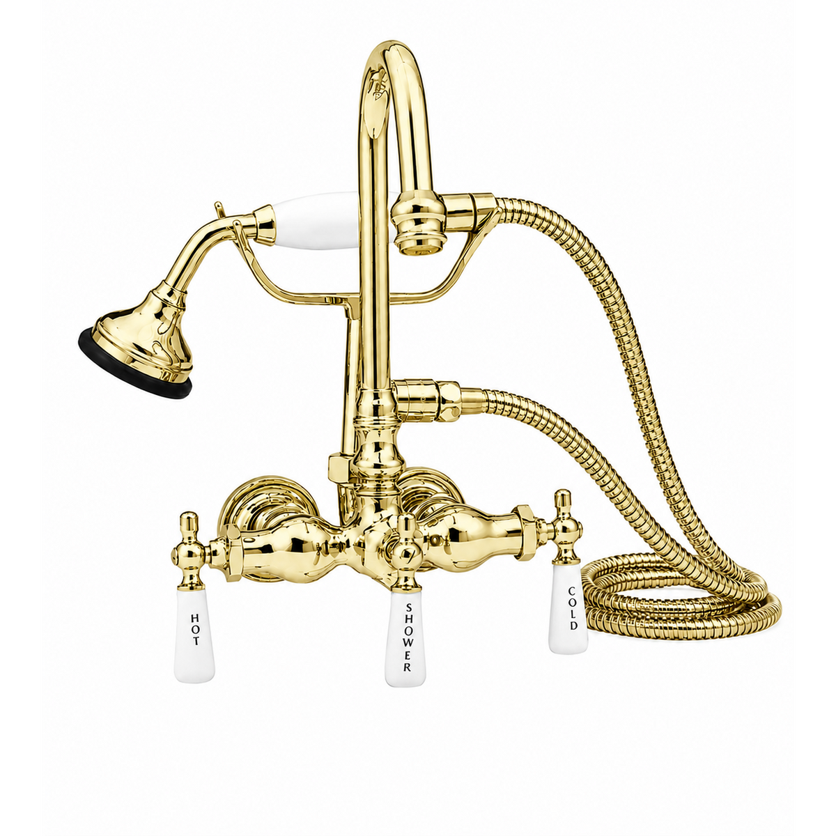 Tub Mount Gooseneck Faucet with Handheld P0402 | Strom Living Polished Brass - Tub Fillers