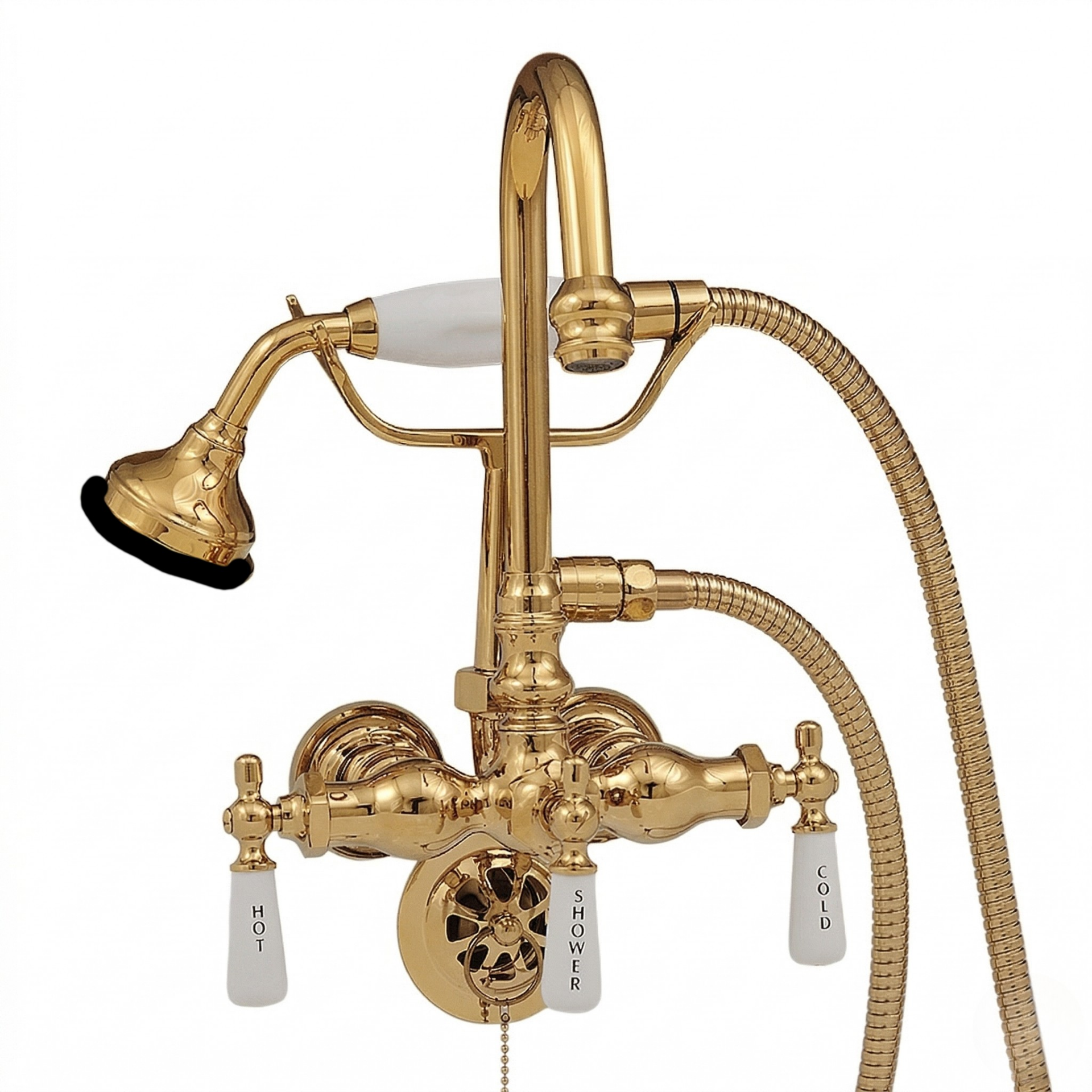 Tub Mount Gooseneck Faucet with Handheld P0402 | Strom Living Polished Brass - Tub Fillers