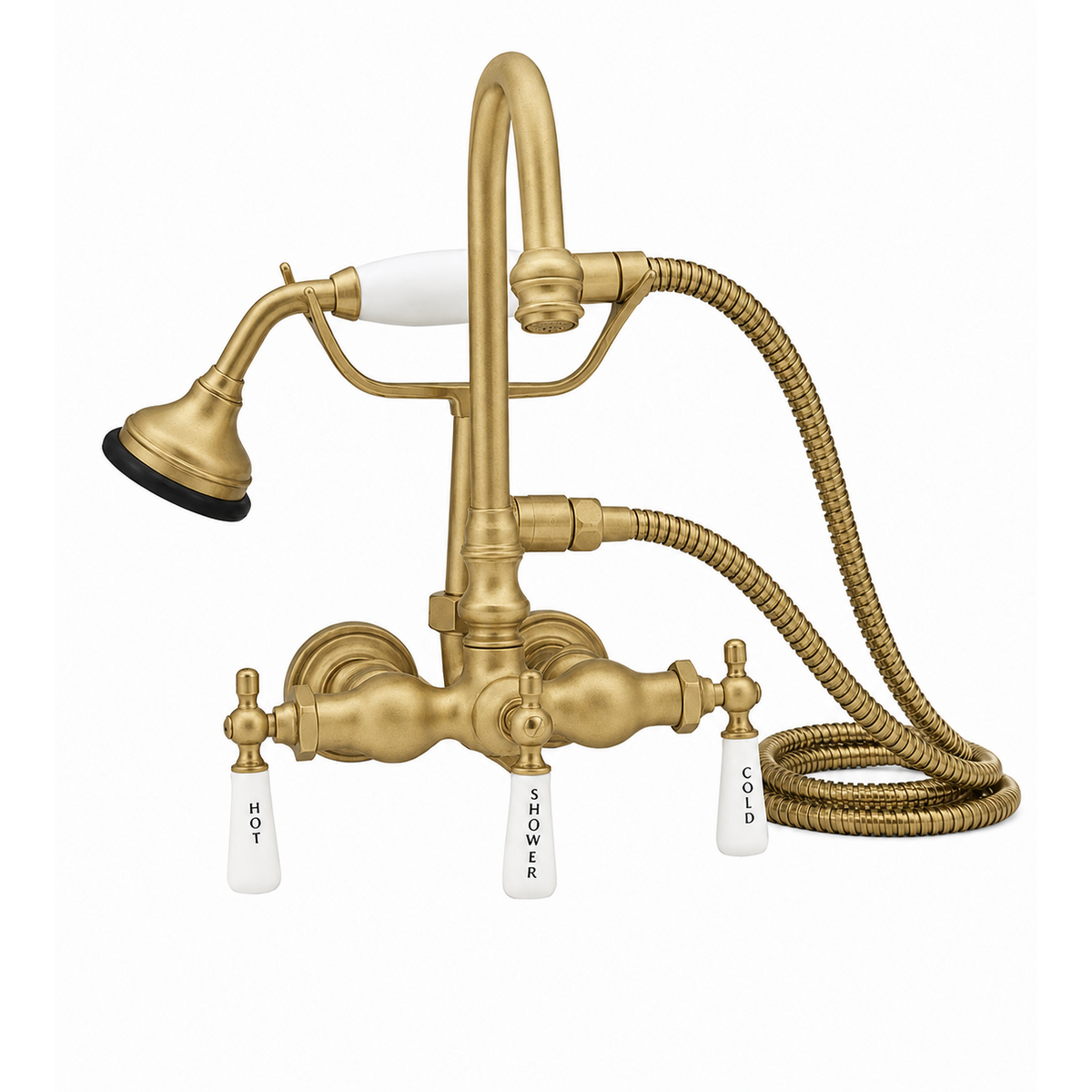 Tub Mount Gooseneck Faucet with Handheld P0402 | Strom Living Raw Brass - Tub Fillers