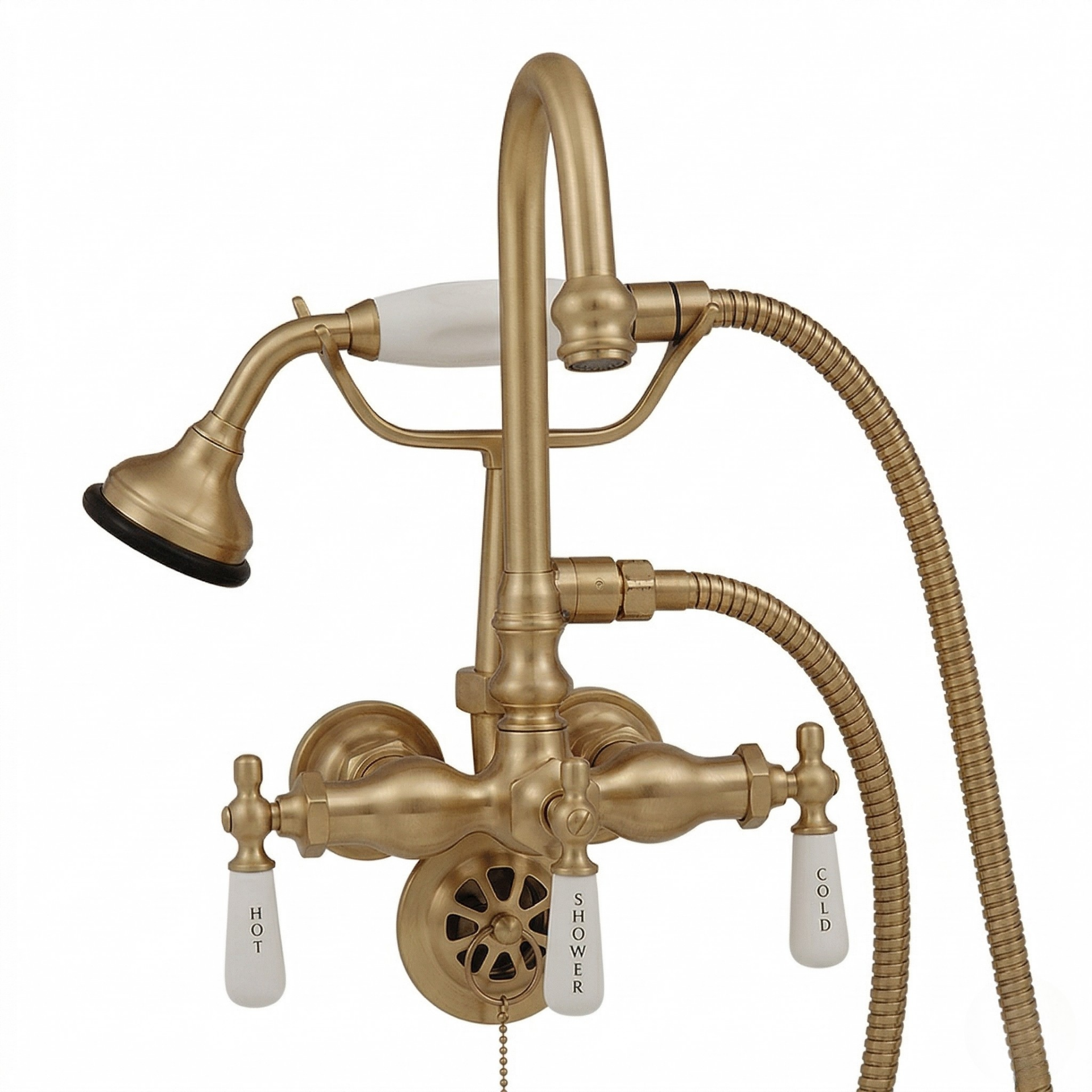Tub Mount Gooseneck Faucet with Handheld P0402 | Strom Living Raw Brass - Tub Fillers