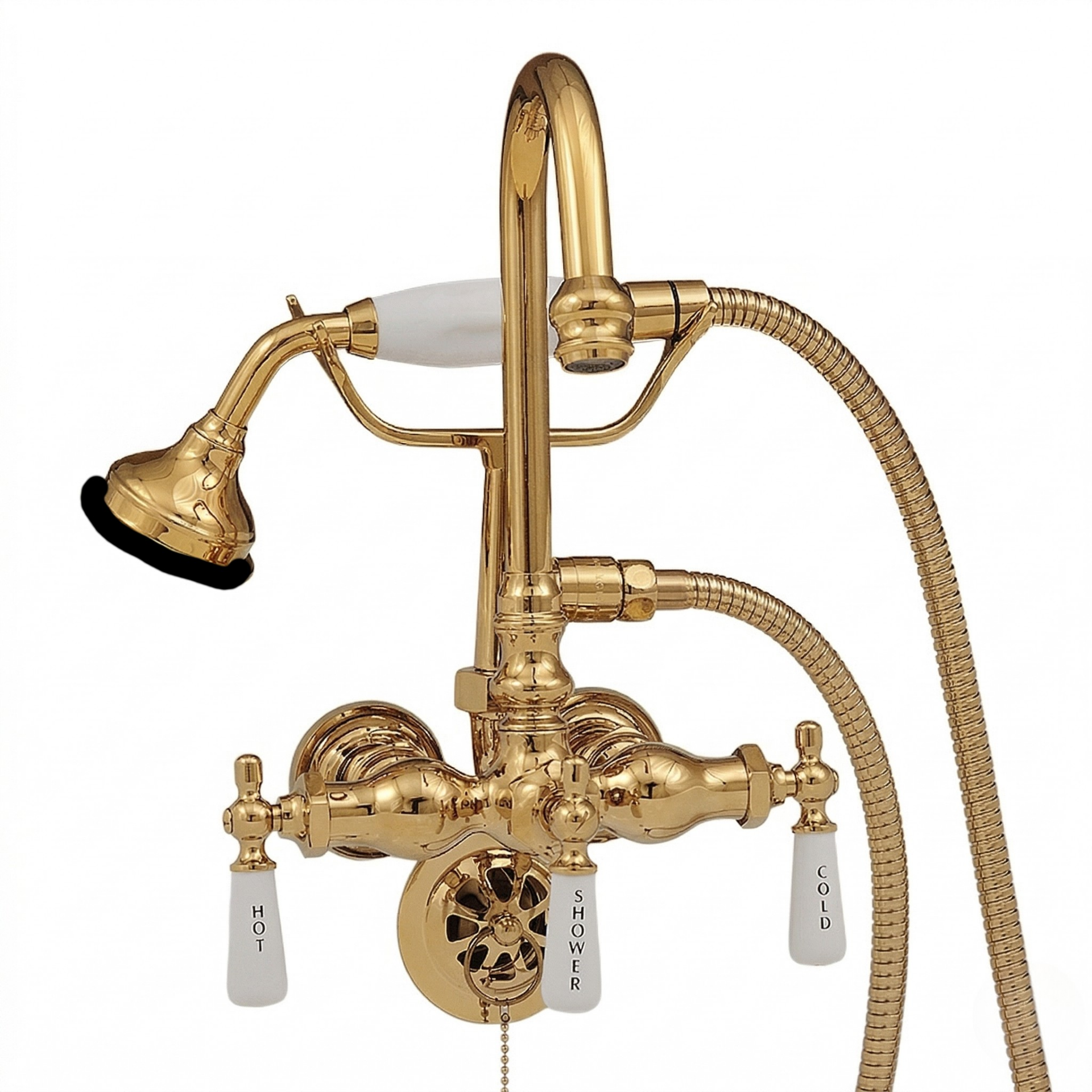 Tub Mount Gooseneck Faucet with Handheld P0402 | Strom Living Supercoat Brass - Tub Fillers
