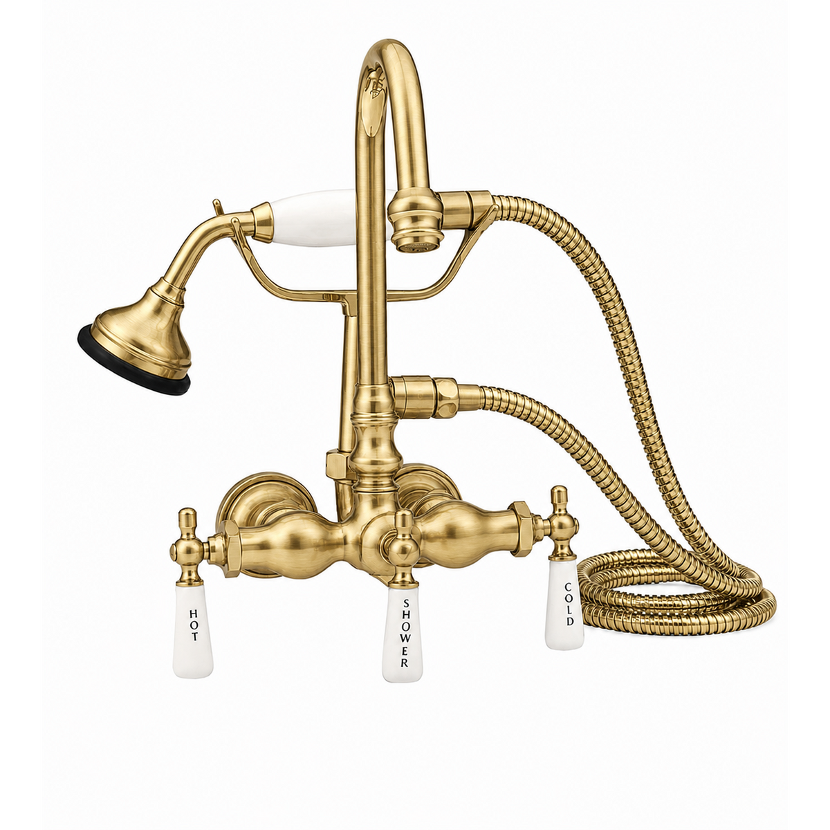 Tub Mount Gooseneck Faucet with Handheld P0402 | Strom Living Satin Brass - Tub Fillers