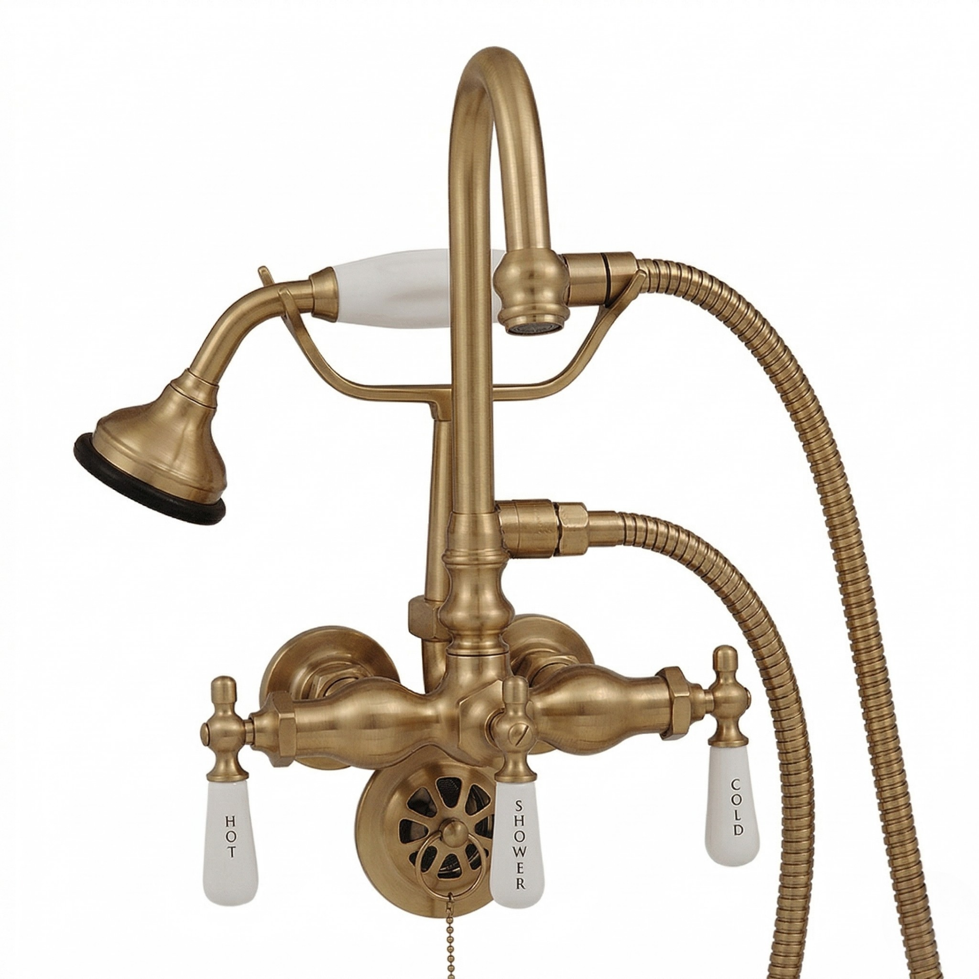 Tub Mount Gooseneck Faucet with Handheld P0402 | Strom Living Satin Brass - Tub Fillers