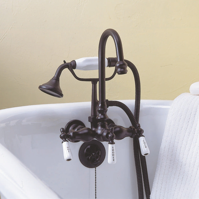 Strom Living Tub Faucet with Handheld Shower and Diverter Handle and Gooseneck Spout