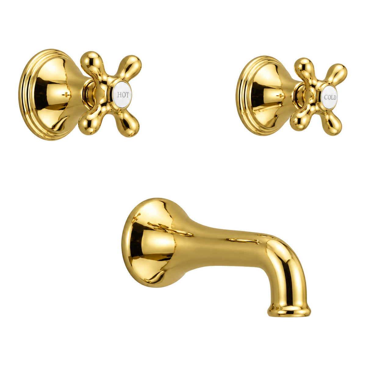St. Lawrence In-Wall Tub Filler Set Cross Handles P0406 in Supercoat Brass / Polished Brass