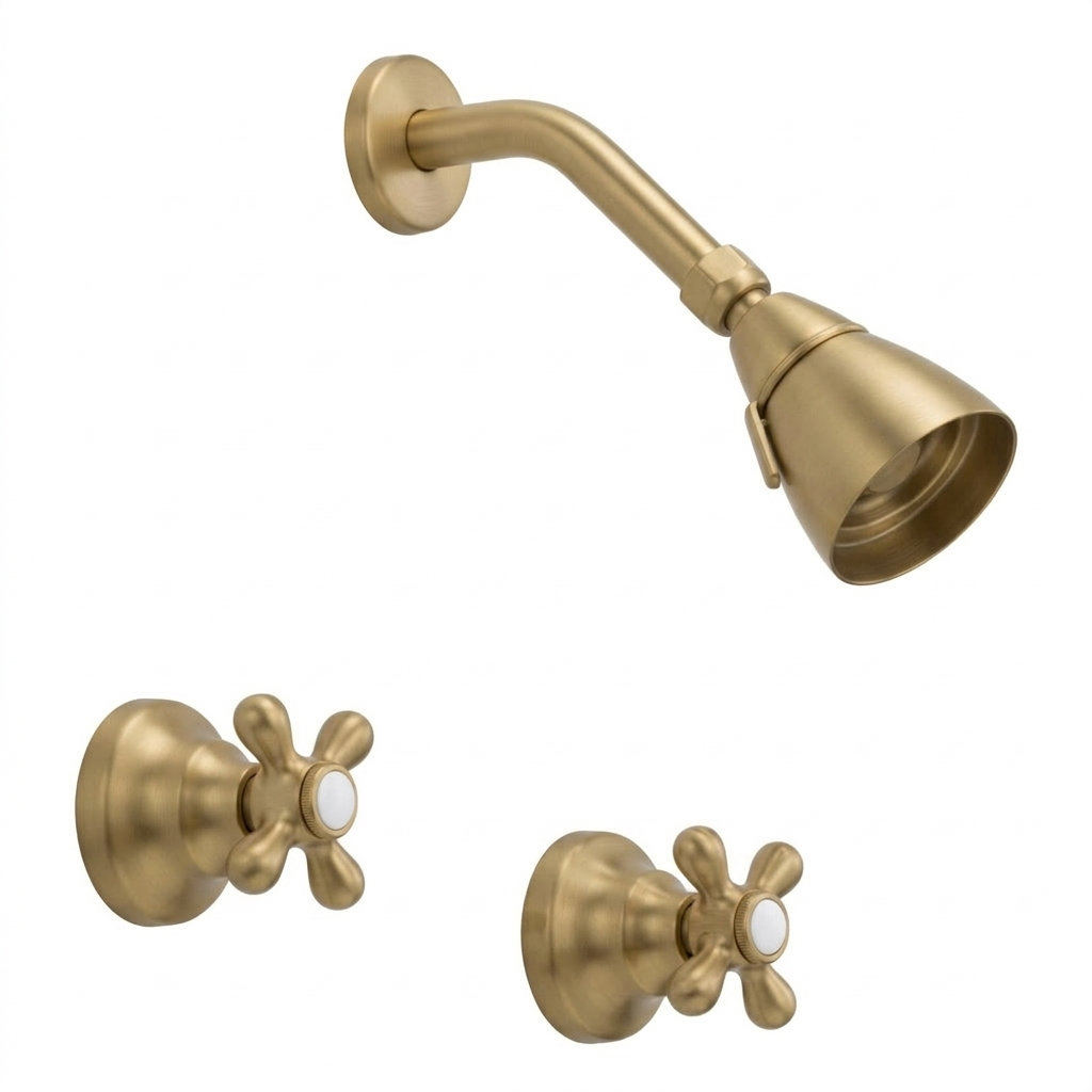 Rhine In-Wall Shower Set with Cross Handles P0409 | Strom Living Raw Brass - Showers