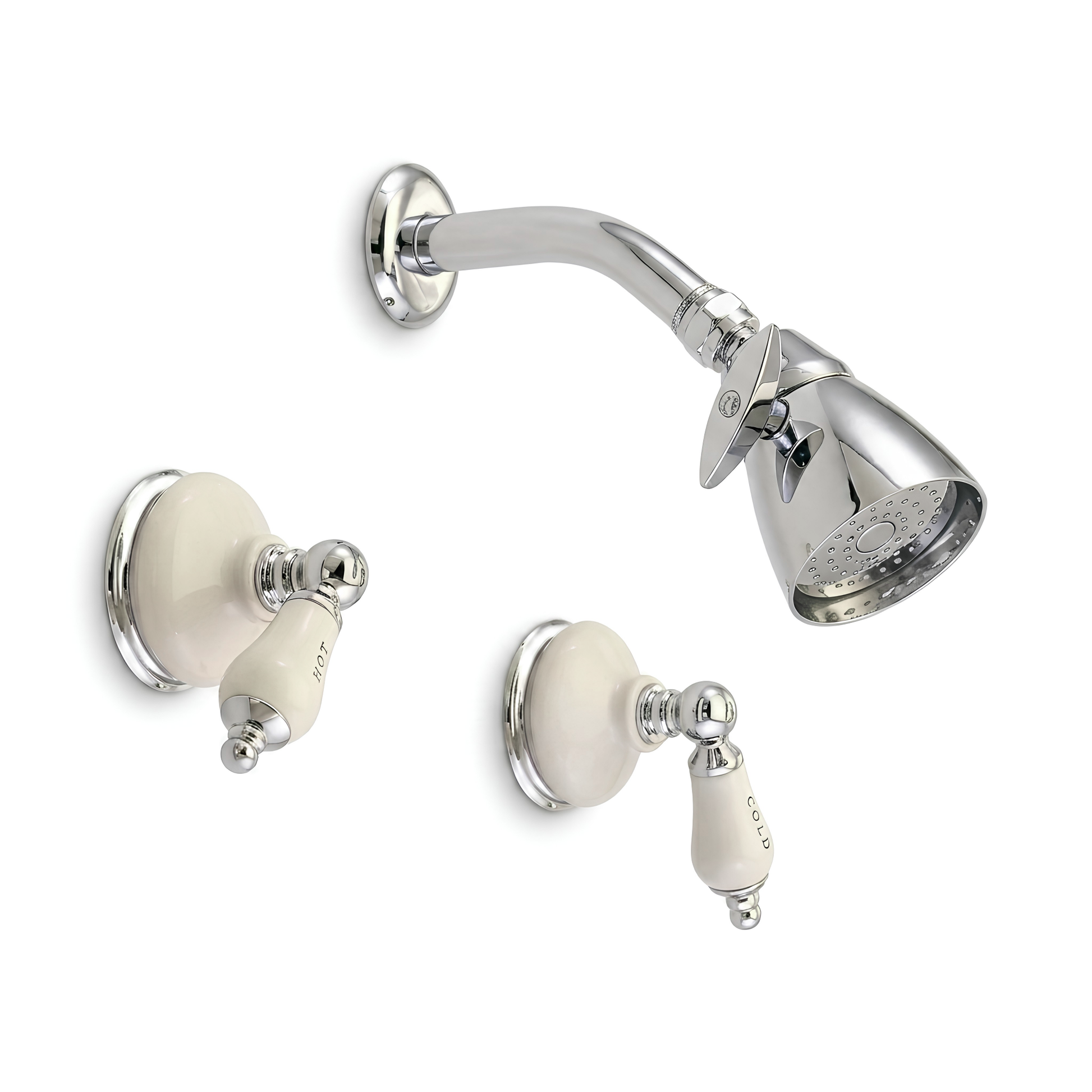 Sacramento In-Wall Shower Set with Porcelain Escutcheons, Lever Handles and Spout P0450 | Strom Living Chrome - Showers