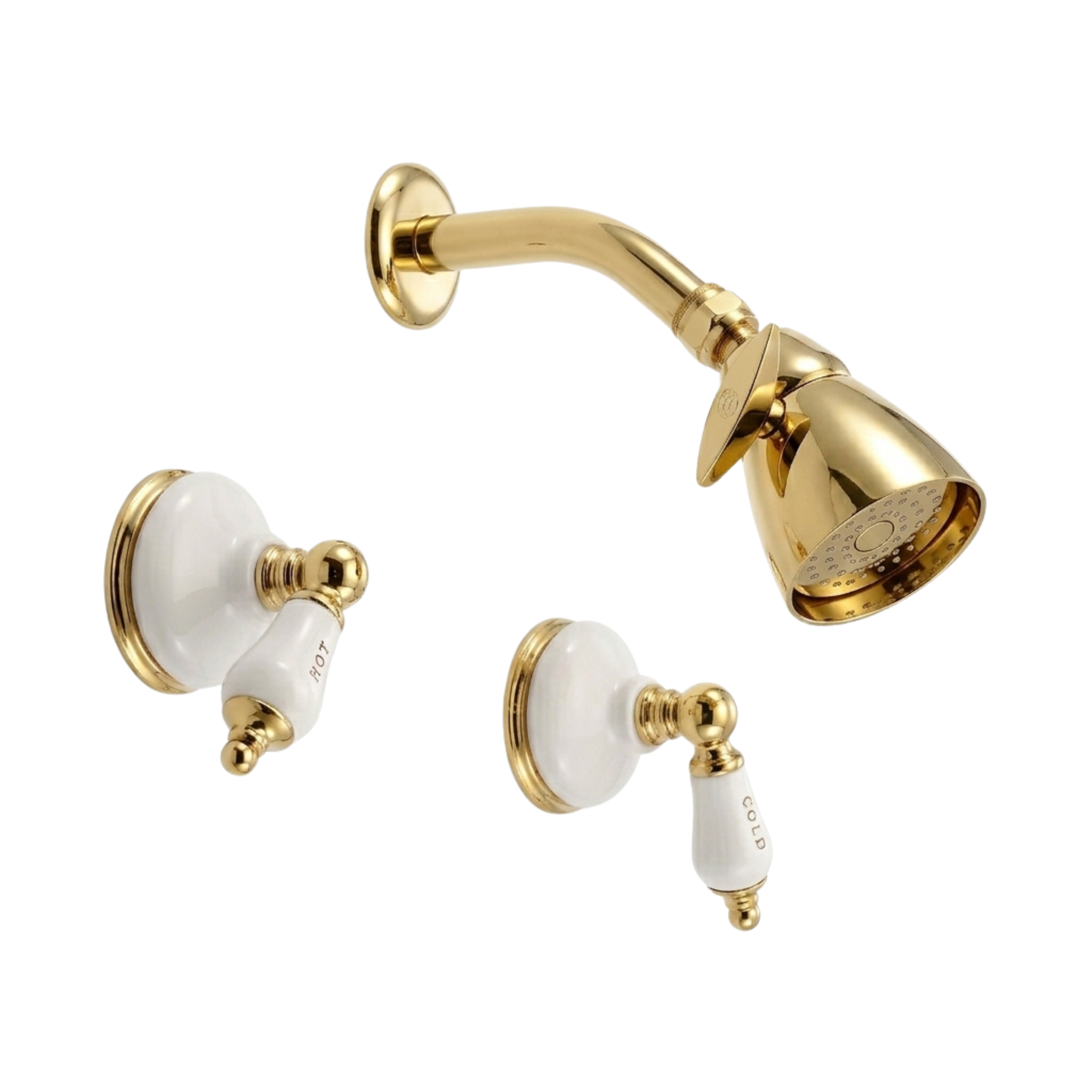 Sacramento In-Wall Shower Set with Porcelain Escutcheons, Lever Handles and Spout P0450 | Strom Living Polished Brass - Showers