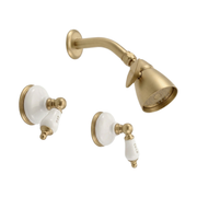 Sacramento In-Wall Shower Set with Porcelain Escutcheons, Lever Handles and Spout P0450 | Strom Living Raw Brass - Showers