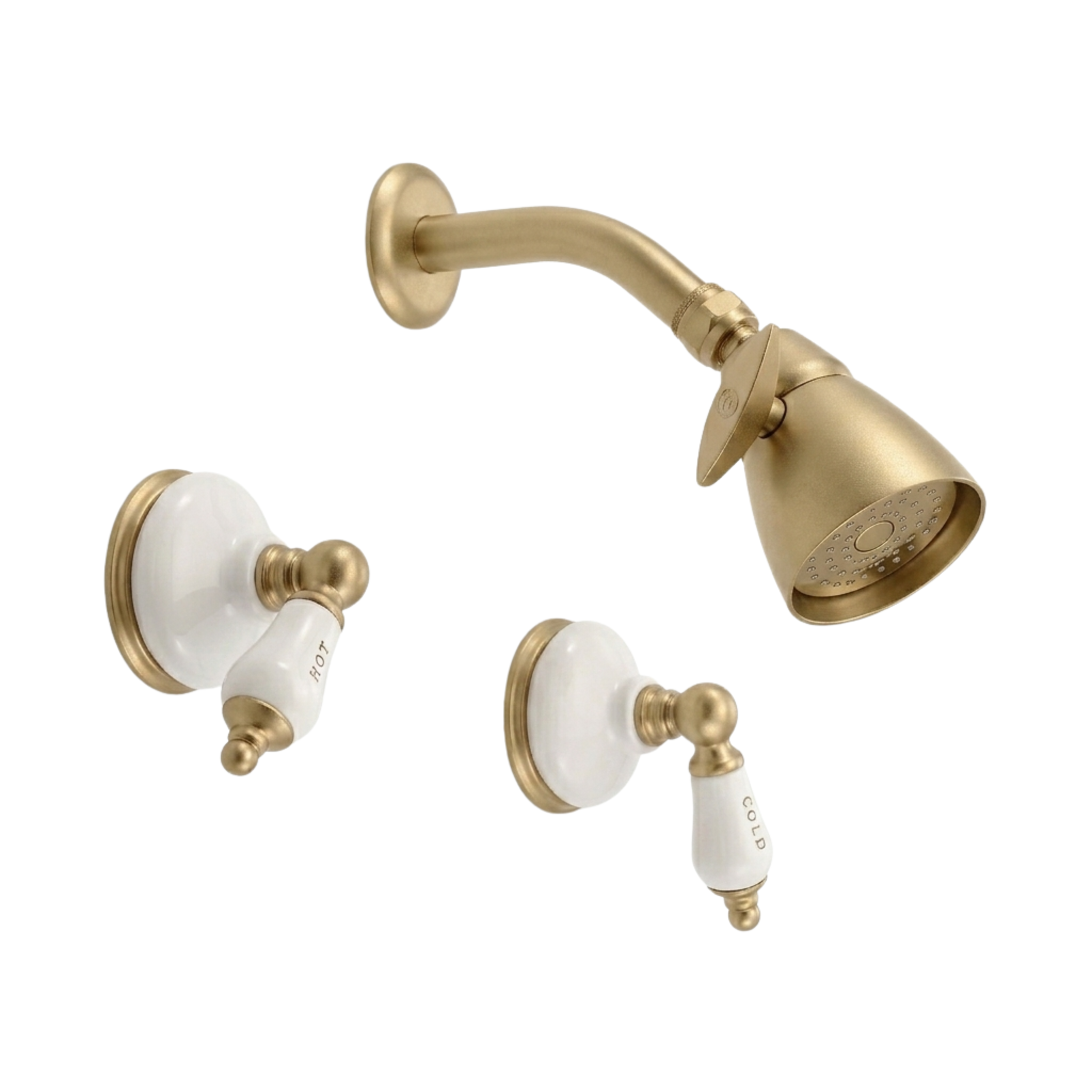 Sacramento In-Wall Shower Set with Porcelain Escutcheons, Lever Handles and Spout P0450 | Strom Living Raw Brass - Showers