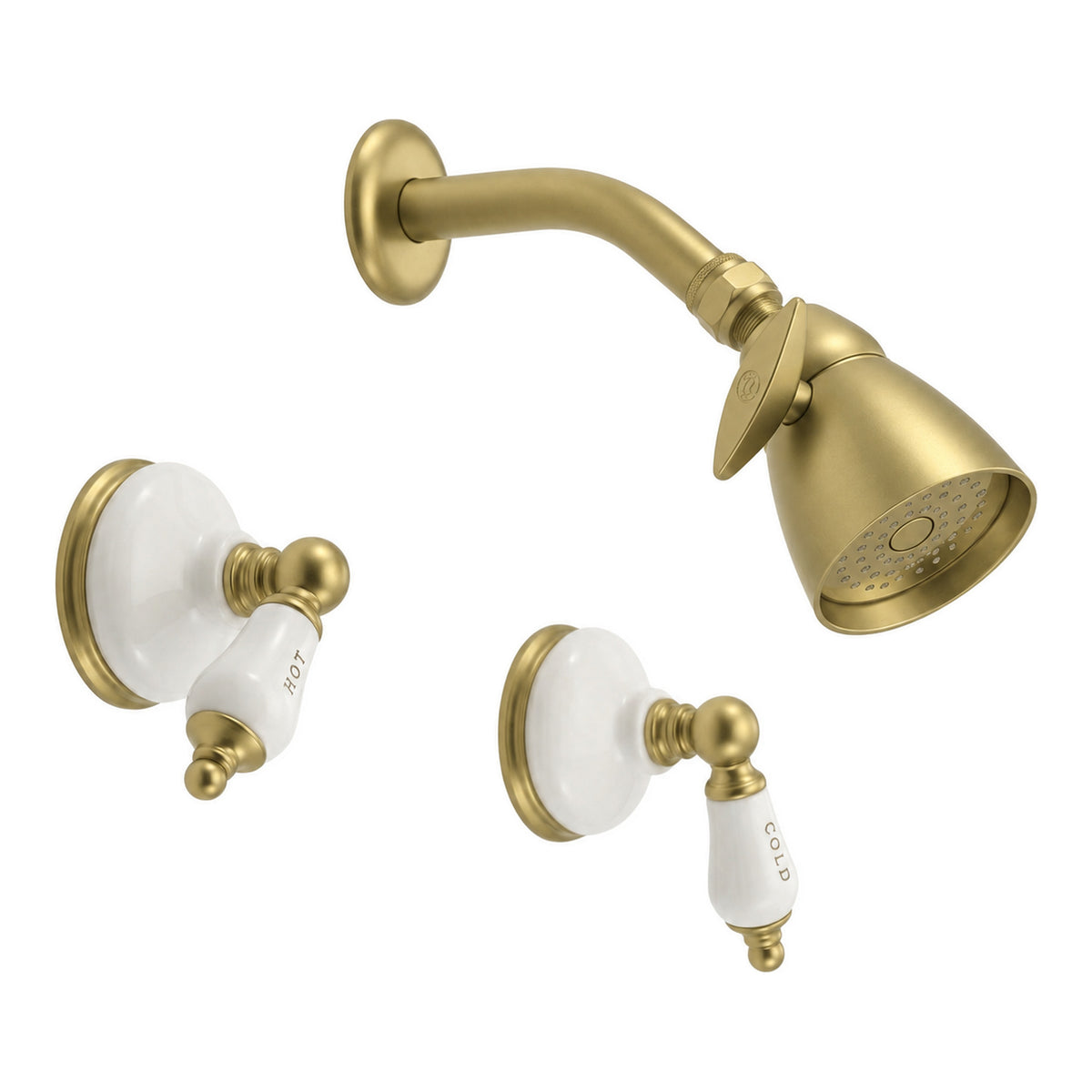 Sacramento In-Wall Shower Set with Porcelain Escutcheons, Lever Handles and Shower Head P0450 in Raw Brass