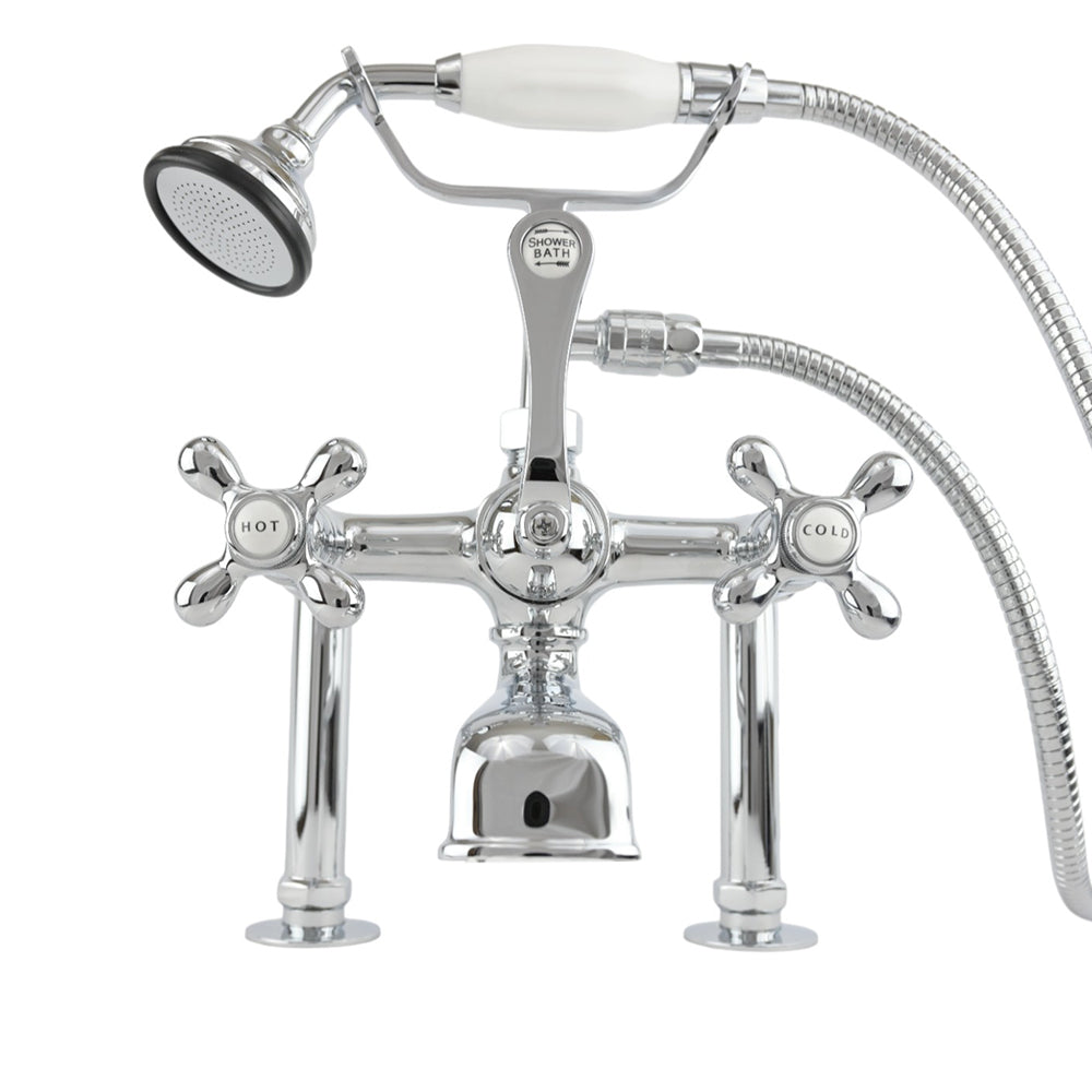 Strom Living British Telephone Deck Mount Tub Faucet with Handheld Shower and Diverter Handle