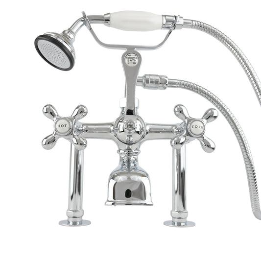 Strom Living British Telephone Deck Mount Tub Faucet with Handheld Shower and Diverter Handle