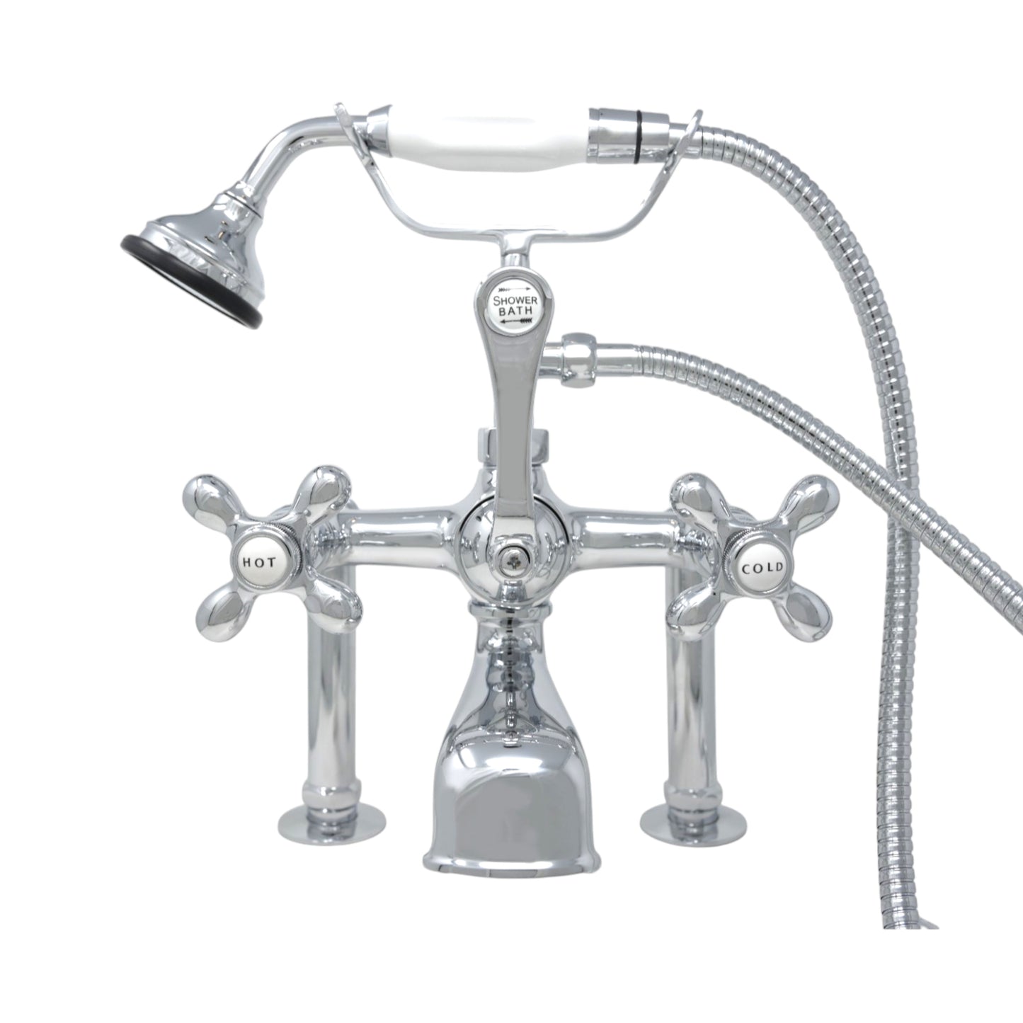 Strom Living British Telephone Deck Mount Tub Faucet with Handheld Shower and Diverter Handle