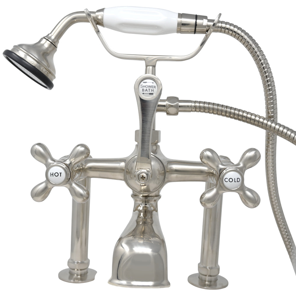 Strom Living British Telephone Deck Mount Tub Faucet with Handheld Shower and Diverter Handle