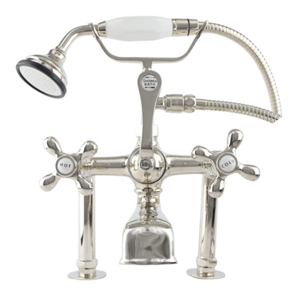 Strom Living British Telephone Deck Mount Tub Faucet with Handheld Shower and Diverter Handle