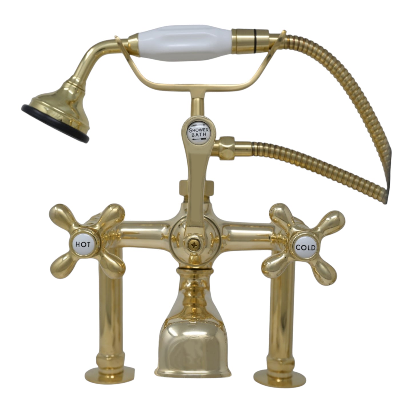 Strom Living British Telephone Deck Mount Tub Faucet with Handheld Shower and Diverter Handle