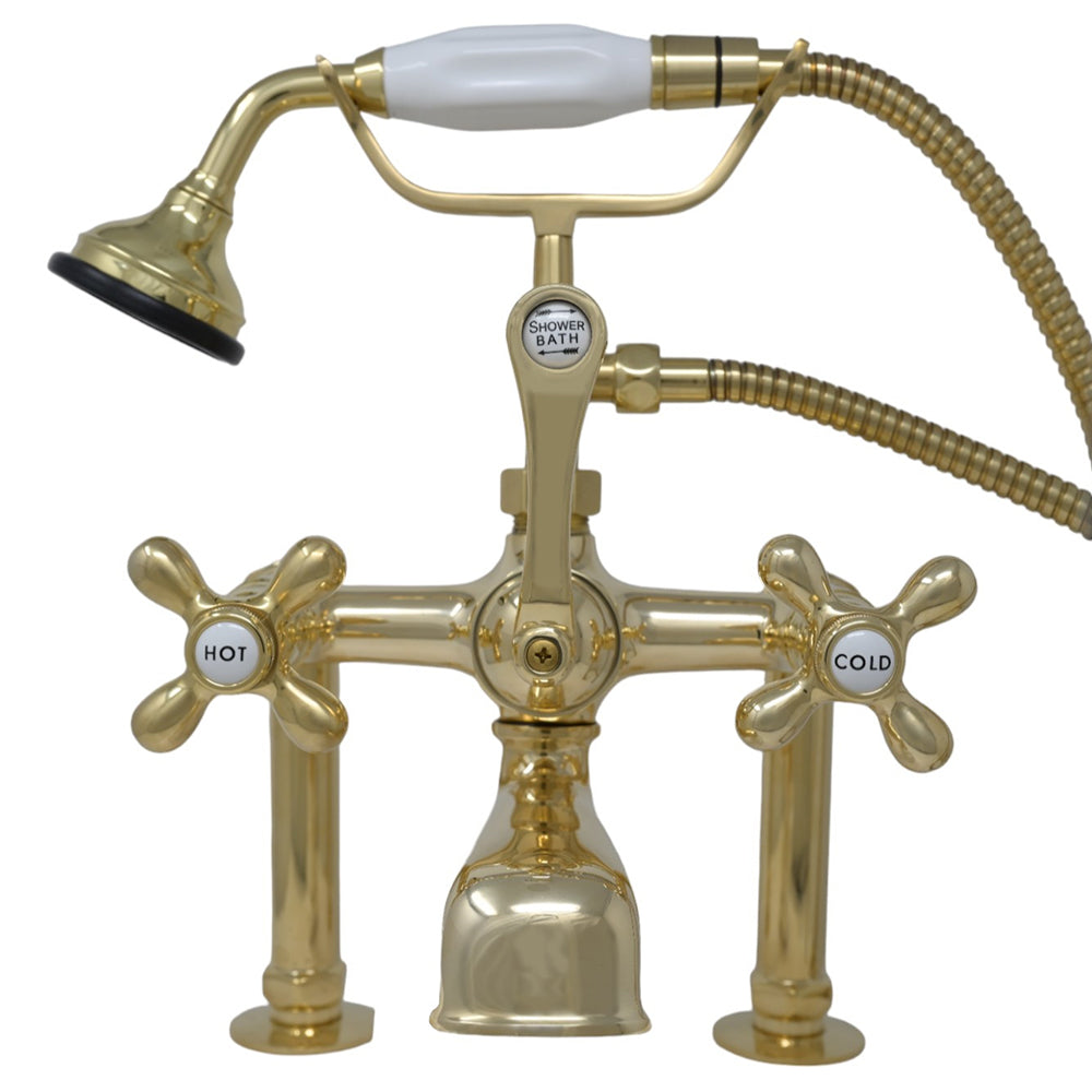 Strom Living British Telephone Deck Mount Tub Faucet with Handheld Shower and Diverter Handle