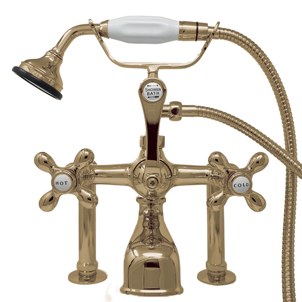 Strom Living British Telephone Deck Mount Tub Faucet with Handheld Shower and Diverter Handle