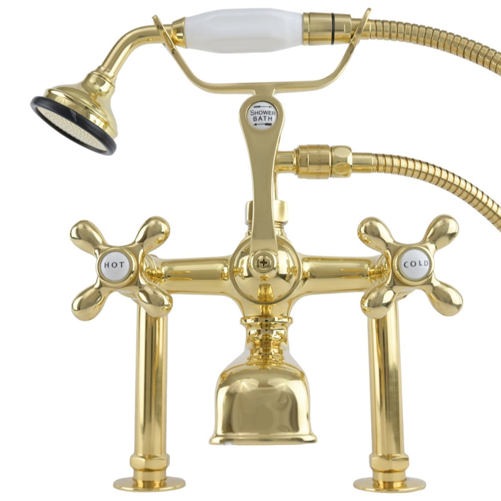 Strom Living British Telephone Deck Mount Tub Faucet with Handheld Shower and Diverter Handle