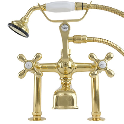 Strom Living British Telephone Deck Mount Tub Faucet with Handheld Shower and Diverter Handle
