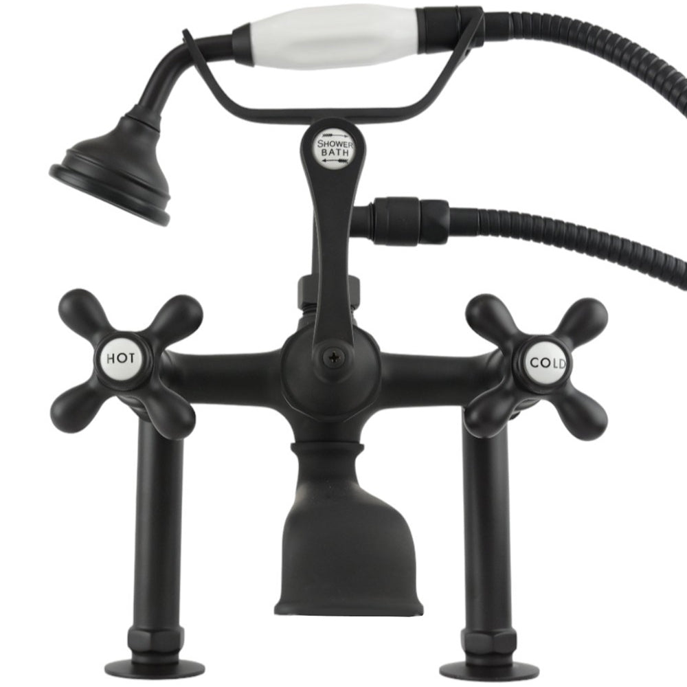 British Telephone Deck Mount Tub Faucet with Handheld Shower and Diverter Handle P0462 | Strom Living