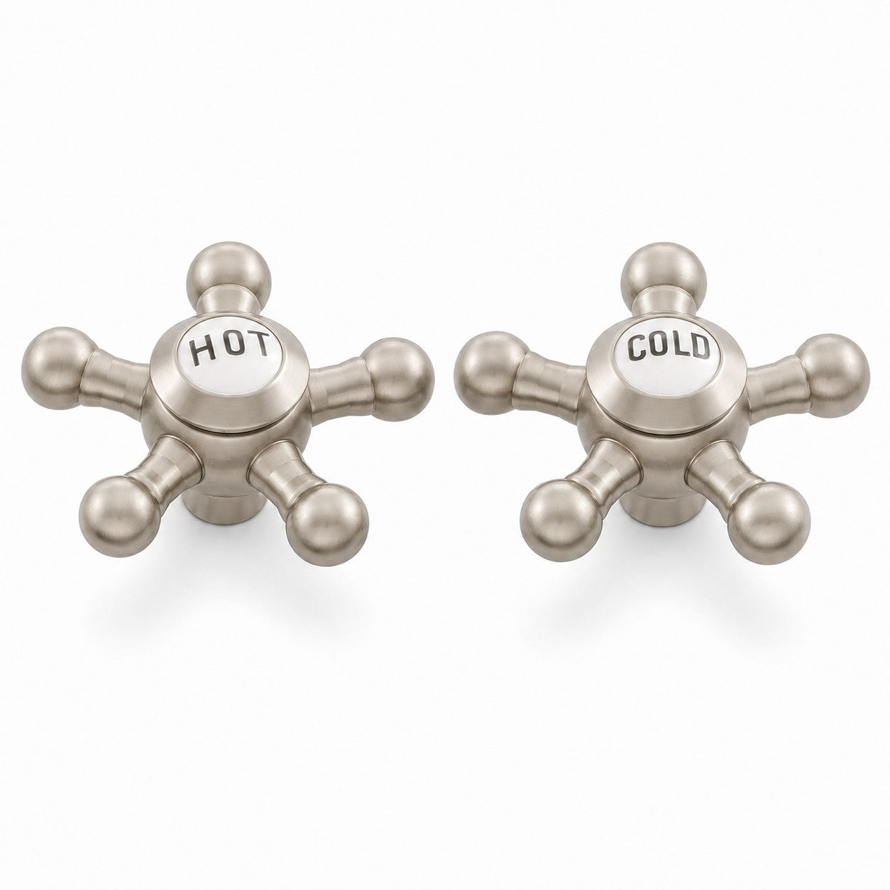 Strom Living P0475 5 Spoke Handle Pair With Porcelain Buttons Matte Nickel Temperature Handle Pair - Faucet Parts
