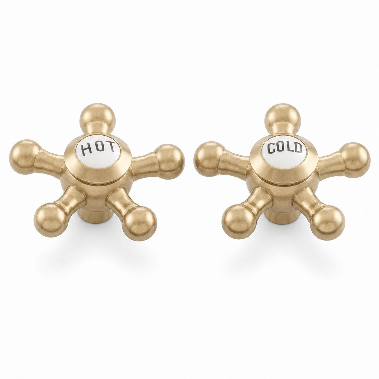 Strom Living P0475 5 Spoke Handle Pair With Porcelain Buttons Raw Brass Temperature Handle Pair - Faucet Parts