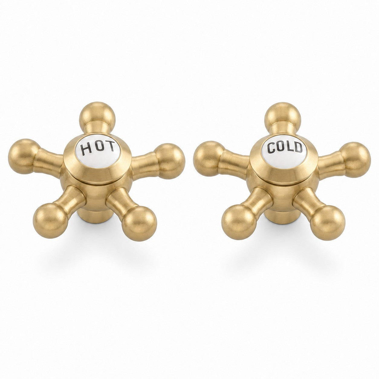 Strom Living P0475 5 Spoke Handle Pair With Porcelain Buttons Satin Brass Temperature Handle Pair - Faucet Parts