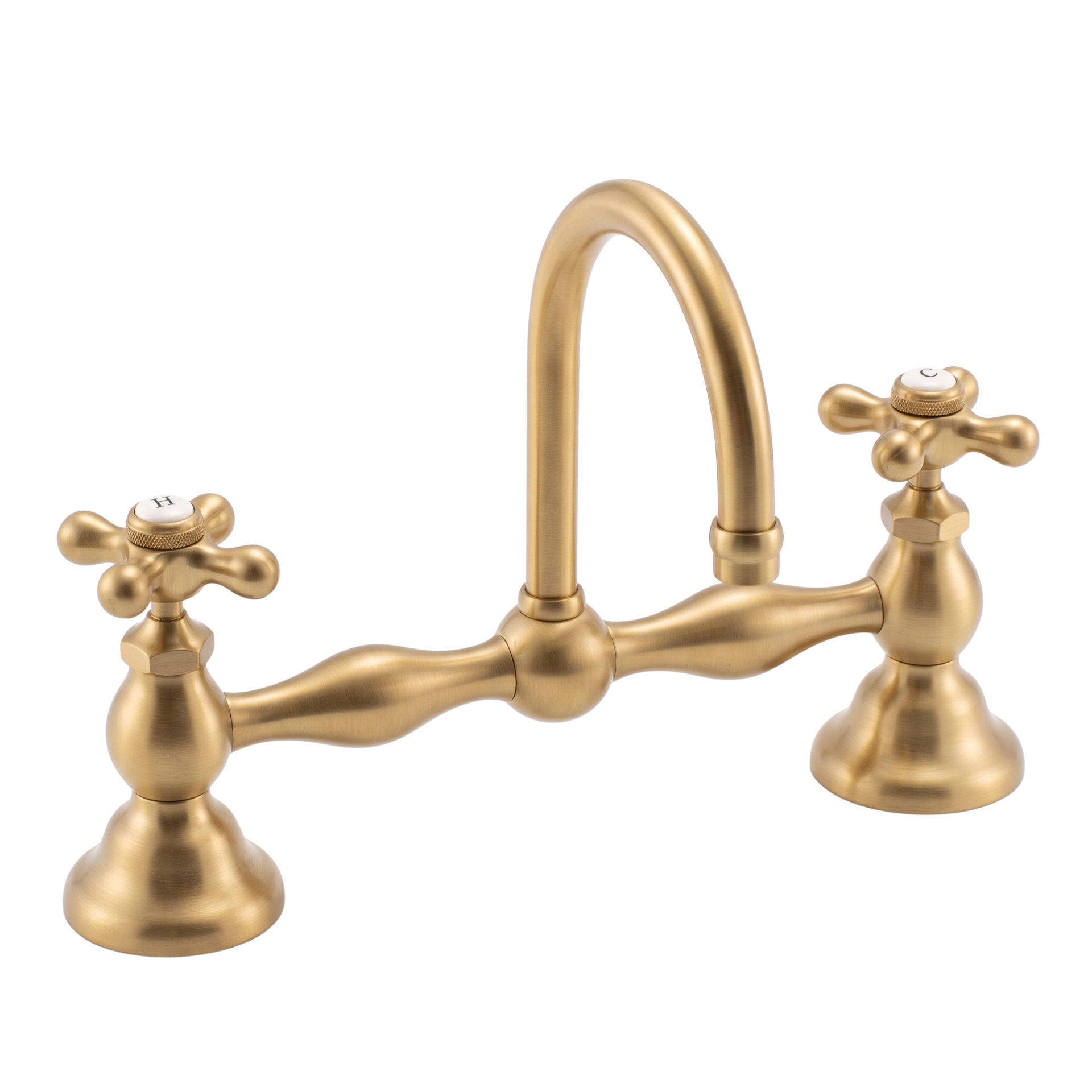 Columbia Bridge Gooseneck Lav Faucet P0550 | Strom Living Satin Brass 12" - Bathroom Faucets