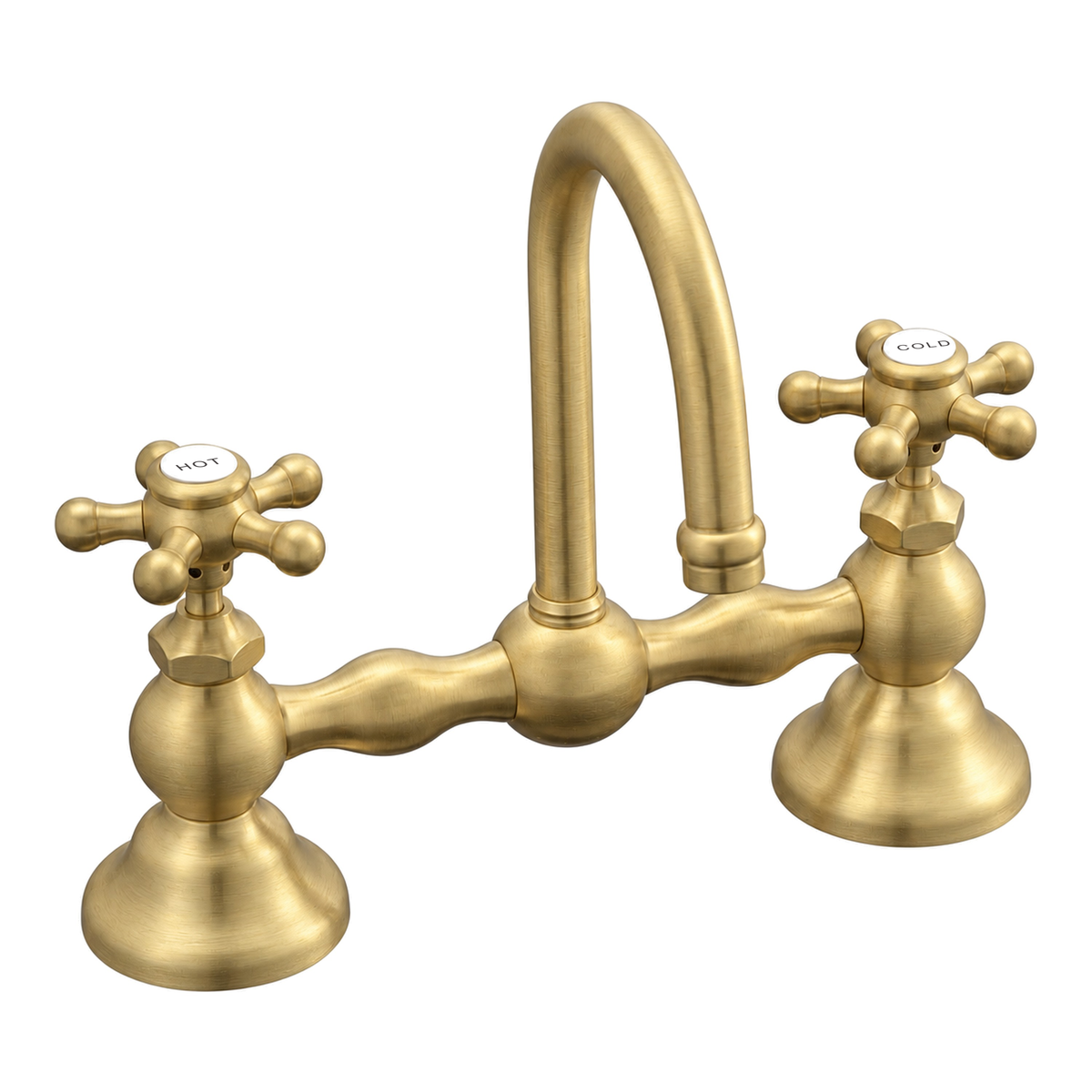 Columbia Gooseneck Bridge Faucet P0558 in Satin Brass